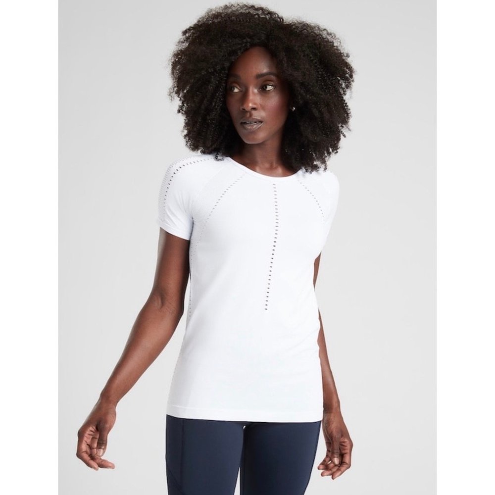 SOLD Athleta Bright White Foothill Mesh Tee - Picture 1 of 5